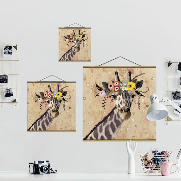 Quadro su tessuto con stecche per poster - Klimt Giraffe - Quadrato 1:1