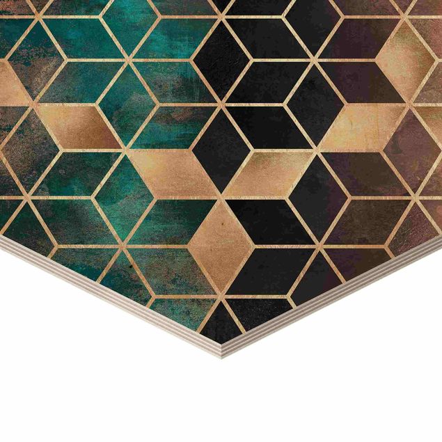 Esagono in legno - Elisabeth Fredriksson - Turquoise Geometria Golden Art Deco Set