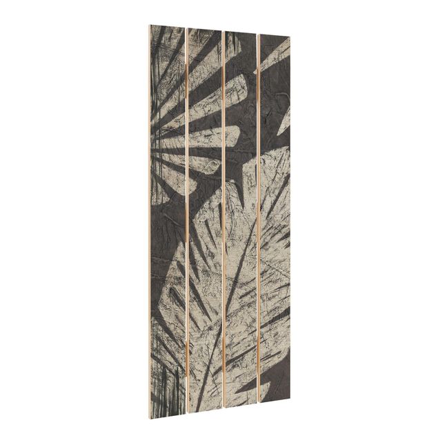 Stampa su legno - Foglie di palma contro un grigio scuro - Verticale 5:2