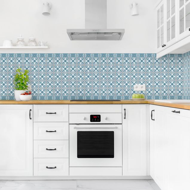 Rivestimento cucina con disegni Mix di piastrelle geometriche Cerchi Blu Grigio