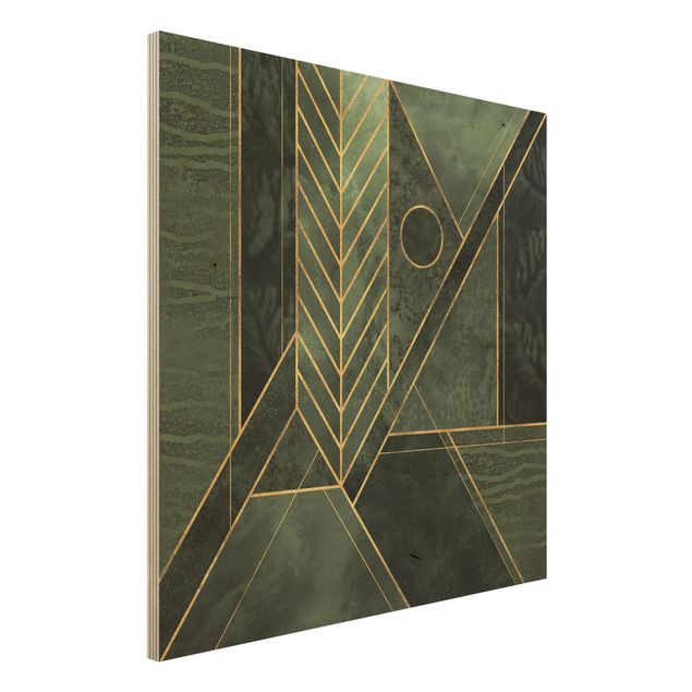 Quadri in legno con disegni Forme geometriche oro smeraldo