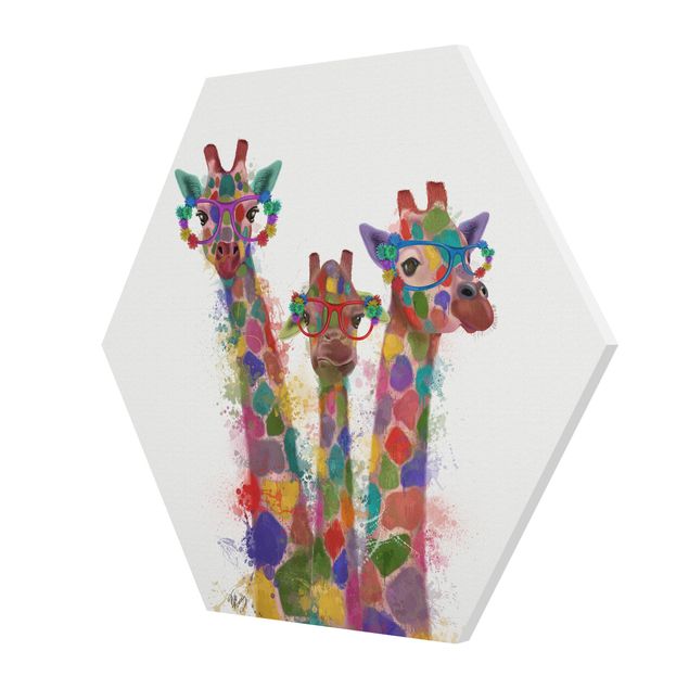 Quadri Trio di giraffe con schizzi arcobaleno
