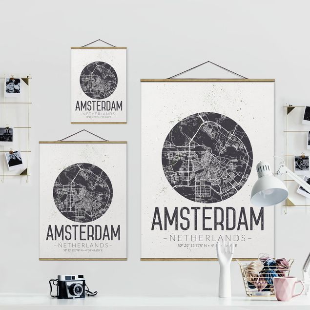 Quadri in tessuto Mappa della città di Amsterdam - Retrò