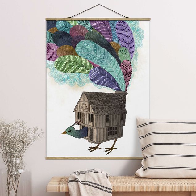 Quadri moderni   Illustrazione - Casetta per uccelli con piume