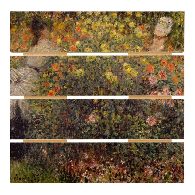 Quadri in legno con fiori Claude Monet - Due signore nel giardino fiorito