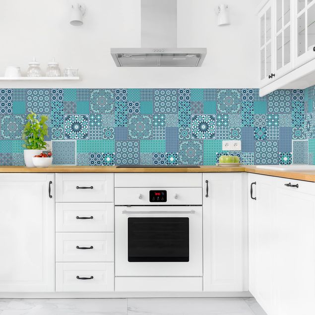 Rivestimenti per cucina con disegni Piastrelle mosaico marocchino blu turchese