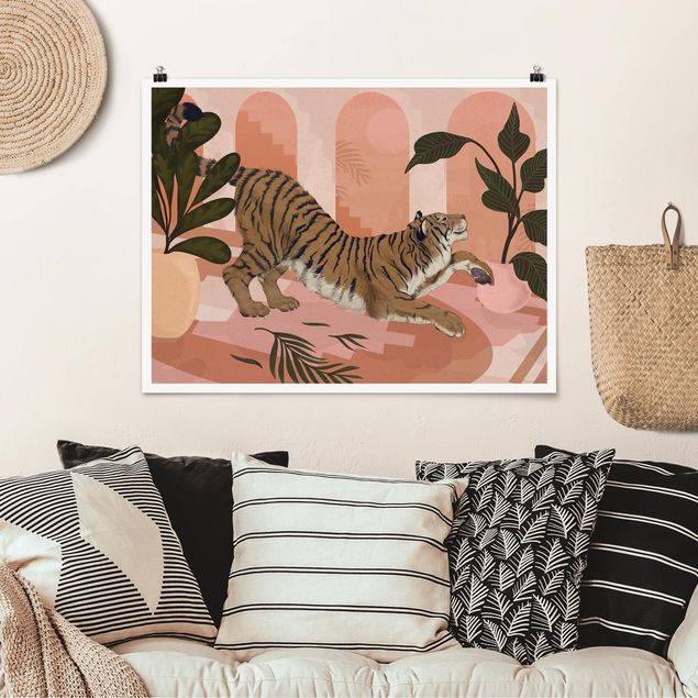 Quadro con tigre Illustrazione - Tigre in pittura rosa pastello