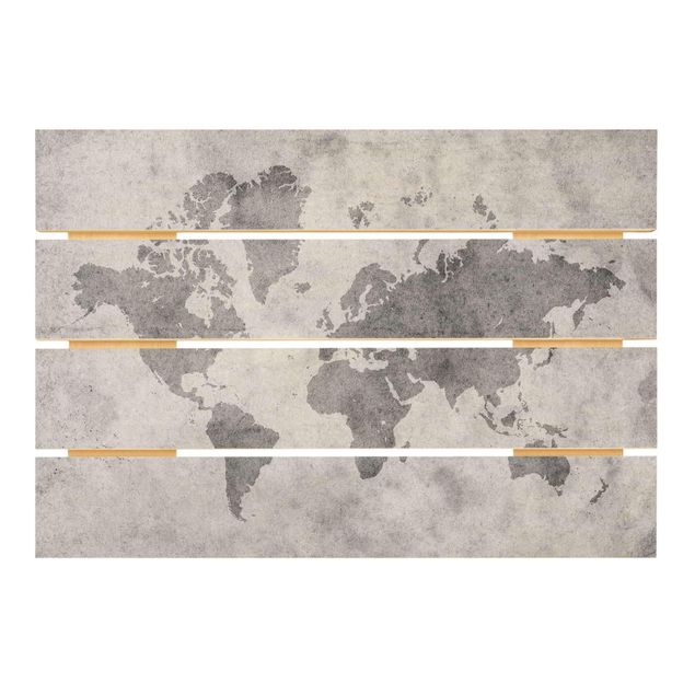Stampa su legno - Vintage Mappa del mondo II - Orizzontale 2:3