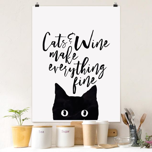 Quadri con gatti Gatti e vino fanno bene a tutto
