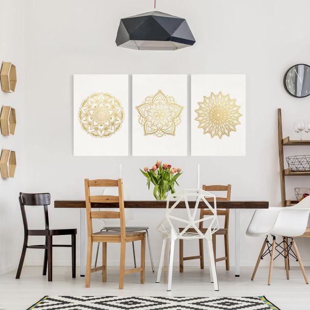 Quadro moderno Mandala - Fiore Sole Illustrazione - Set Oro