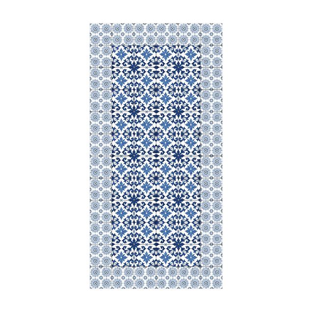 tappeto blu Piastrelle marocchine Impronta floreale con cornice di piastrelle