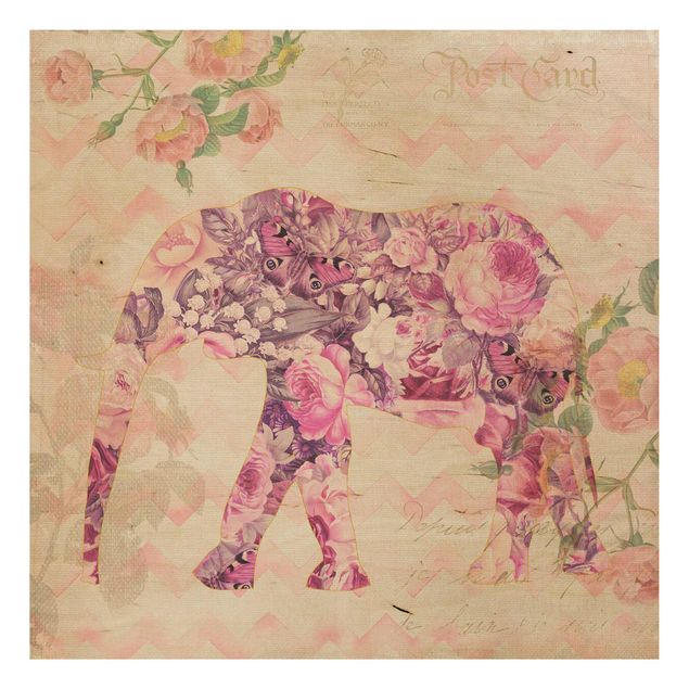 Quadri in legno con fiori Collage vintage - Fiori rosa elefante