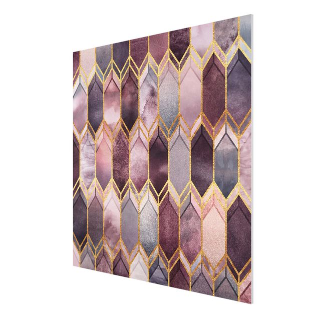 Riproduzione quadri famosi Vetro colorato geometrico oro rosa
