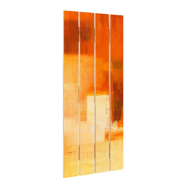 Stampa su legno - Petra Schüßler - Composizione in arancio e marrone 03 - Verticale 5:2