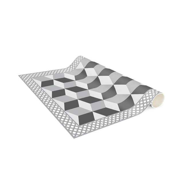tappeto design moderno Piastrelle geometriche Illusione di scale in grigio con bordo