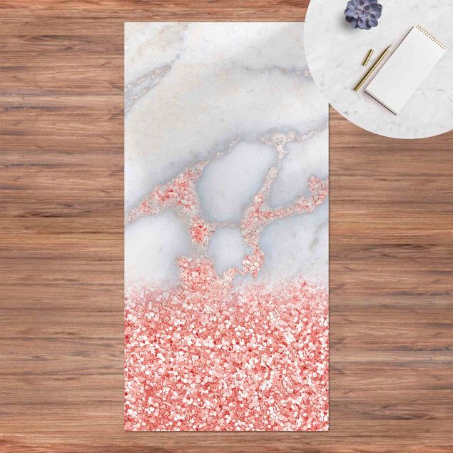 tappeto passatoia Effetto marmo con coriandoli rosa
