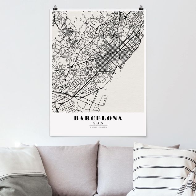 Quadro moderno Mappa di Barcellona - Classica