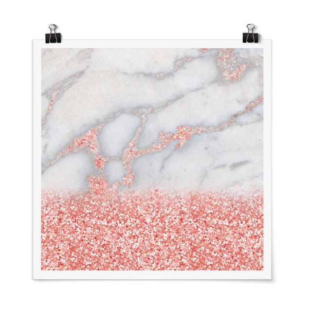 Quadro grigio Effetto marmo con coriandoli rosa