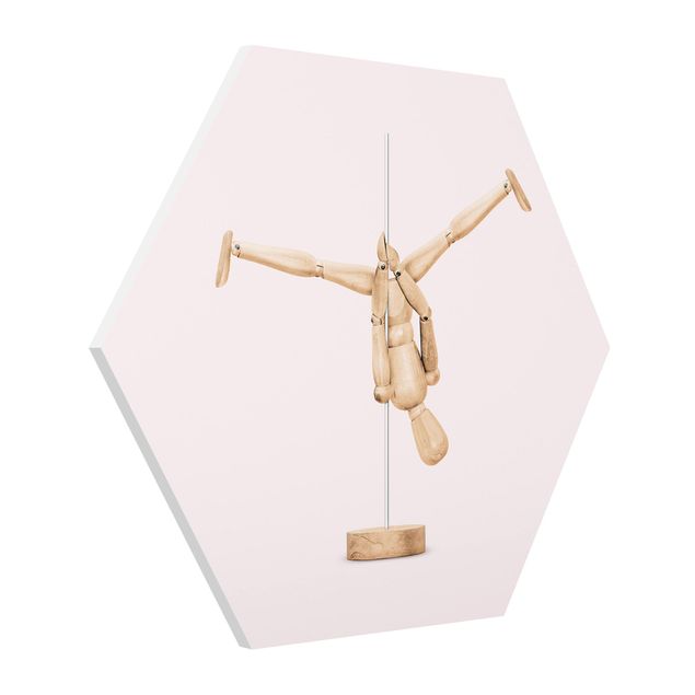 Quadro rosa Pole Dance con figura in legno