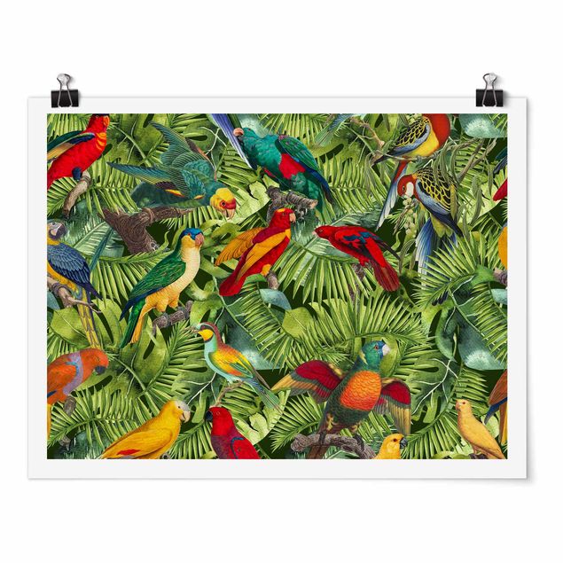 Riproduzione quadri famosi Collage colorato - Pappagalli nella giungla
