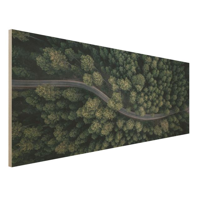 Quadri in legno con paesaggio Vista aerea - Strada forestale dall'alto