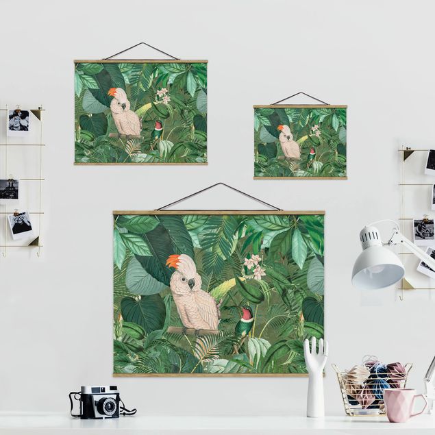 Quadri stampe Collage vintage - Cacatua e colibrì
