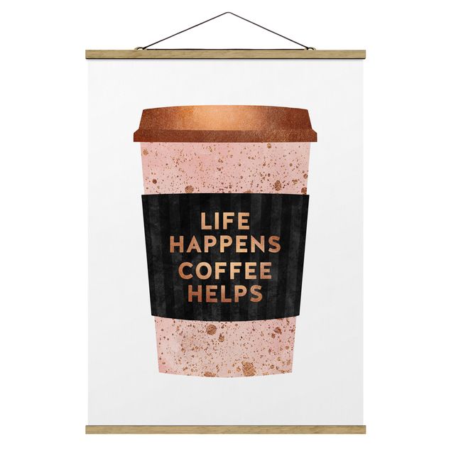 Quadri rosa Life Happens Coffee Helps oro