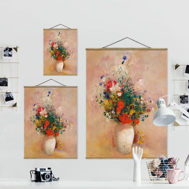 Riproduzione quadri famosi Odilon Redon - Vaso con fiori (sfondo rosato)
