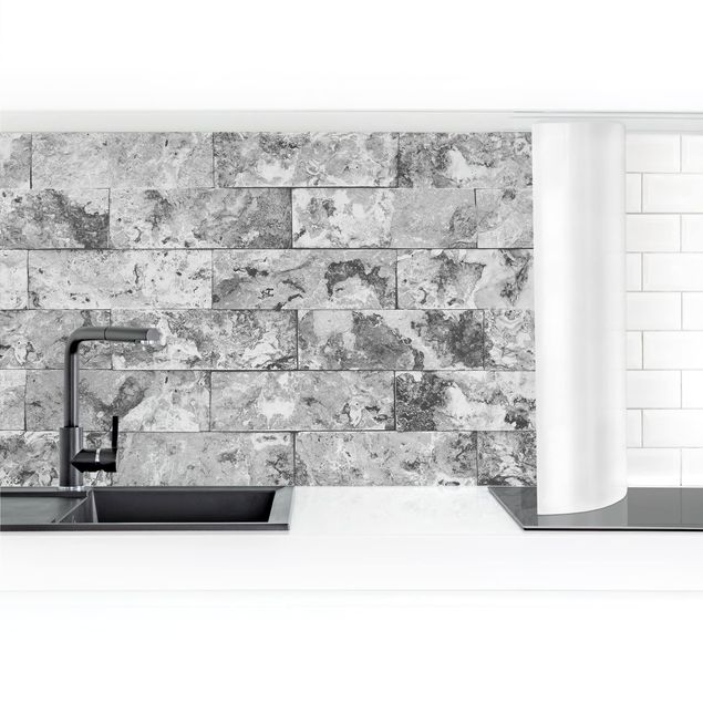 Rivestimenti cucina Muro di pietra in marmo naturale grigio