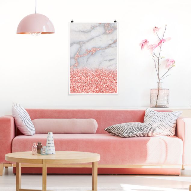 Quadri astratti moderni Effetto marmo con coriandoli rosa