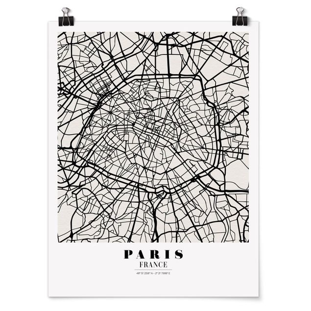 Quadro planisfero Mappa di Parigi - Classica