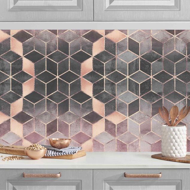 Rivestimenti per cucina con disegni Geometria dorata con rosa e grigio II