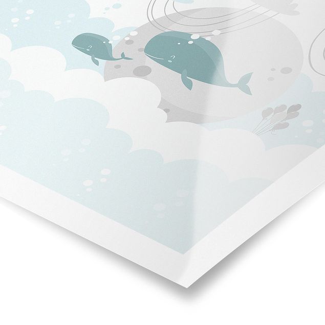 Poster con animali Nuvole con balena e castello