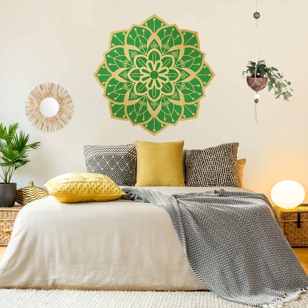 Disegni adesivi per pareti Mandala floreale oro verde