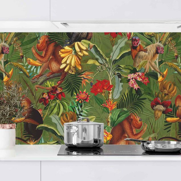 Rivestimenti per cucina con disegni Fiori tropicali con Scimmie