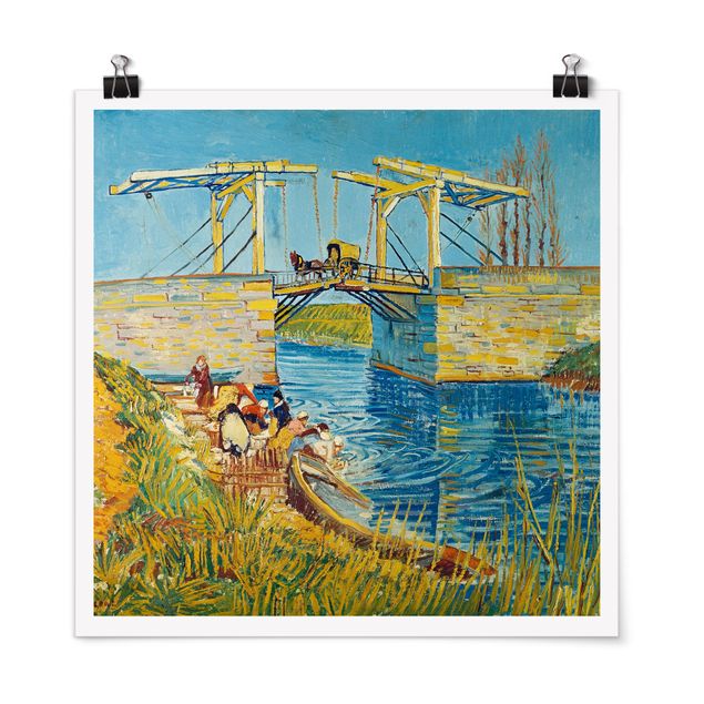 Quadro post impressionista Vincent van Gogh - Il ponte levatoio di Arles con un gruppo di lavandaie