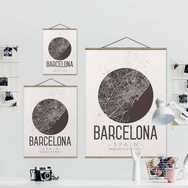 Quadri in tessuto Mappa della città di Barcellona - Retrò