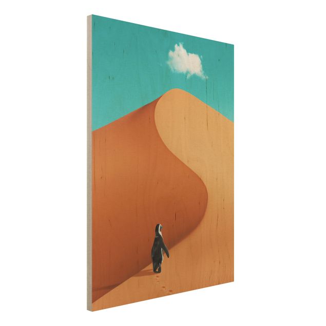 Quadri in legno con paesaggio Deserto con pinguino