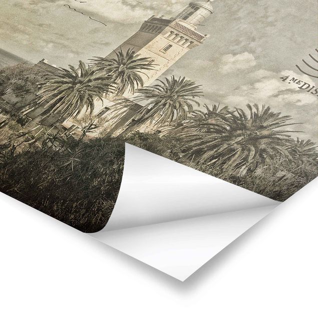 Riproduzioni quadri Cartolina vintage con faro e palme