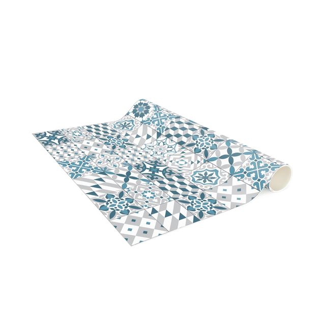 tappeto design moderno Mix di piastrelle geometriche Blu Grigio