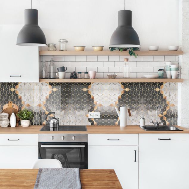 Rivestimento cucina con disegni Geometria dorata con bianco e nero II