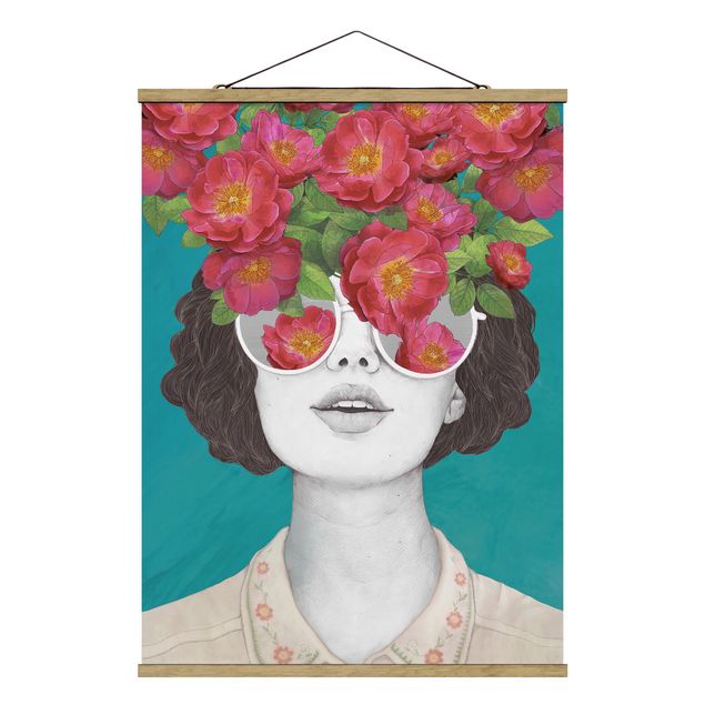 Quadri colorati Illustrazione - Ritratto di Donna - Collage con Fiori Occhiali