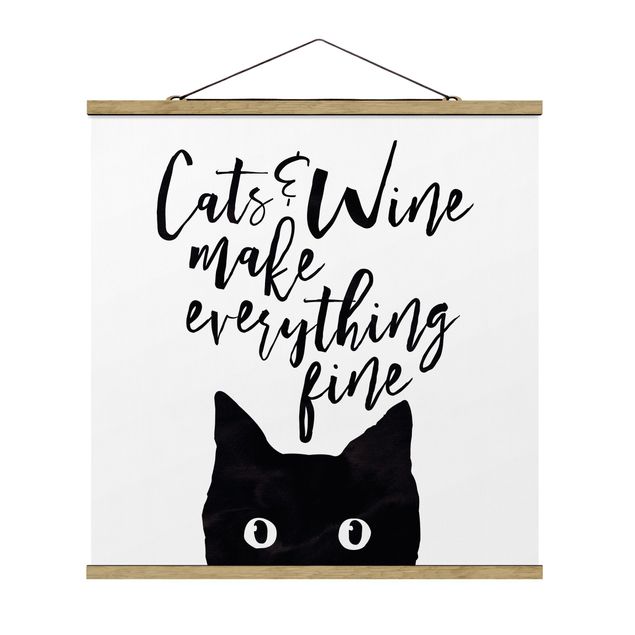 Quadri con frasi celebri Gatti e vino fanno bene a tutto