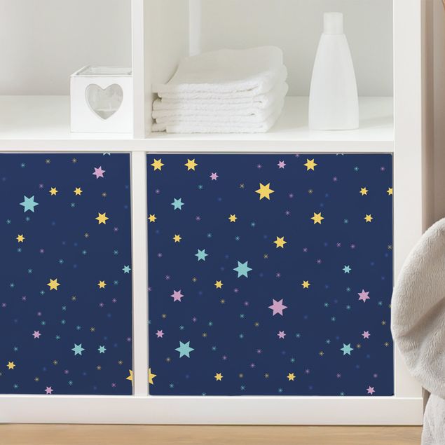 Pellicole adesive per davanzale della finestra Disegno di bambini notturni con stelle colorate