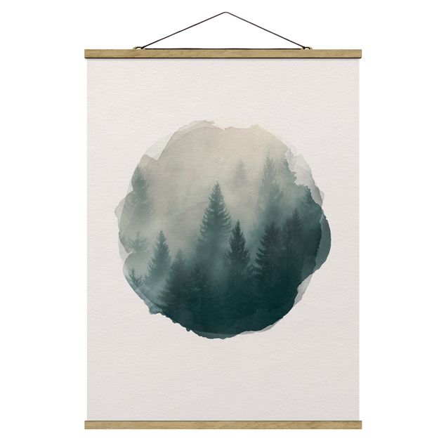 Quadri natura Acquerelli - Foresta di conifere nella nebbia