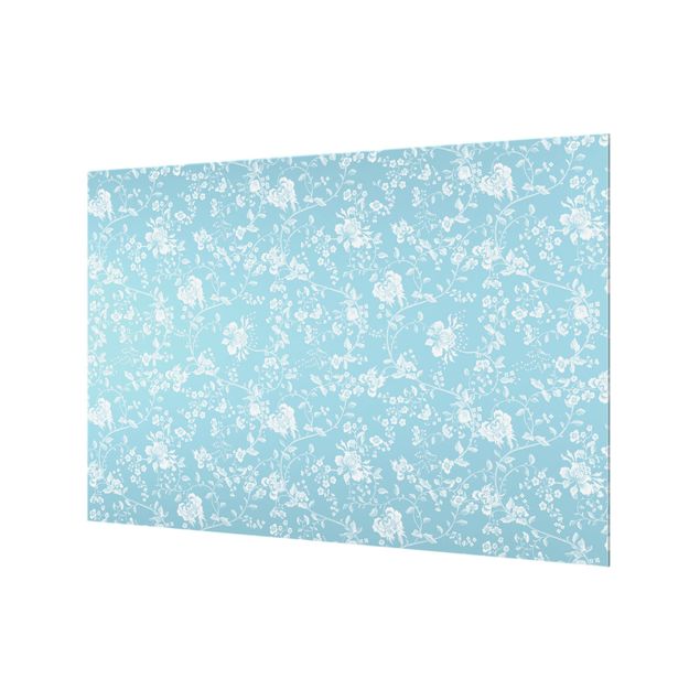 Paraschizzi in vetro - Viticcio floreale su sfondo blu - Formato orizzontale 3:2