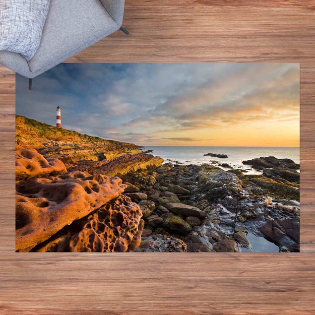 tappeto design moderno Faro di Tarbat Ness e tramonto sull'oceano