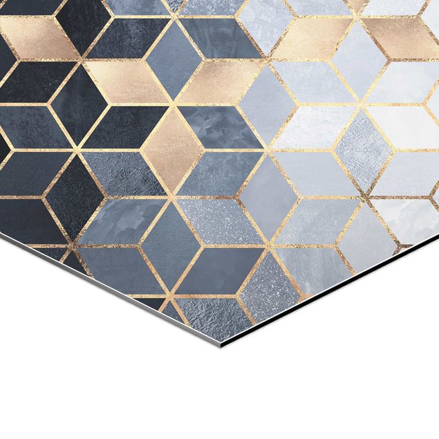 Esagono in Alluminio Dibond - Elisabeth Fredriksson - Blu Bianco Oro esagonale Set