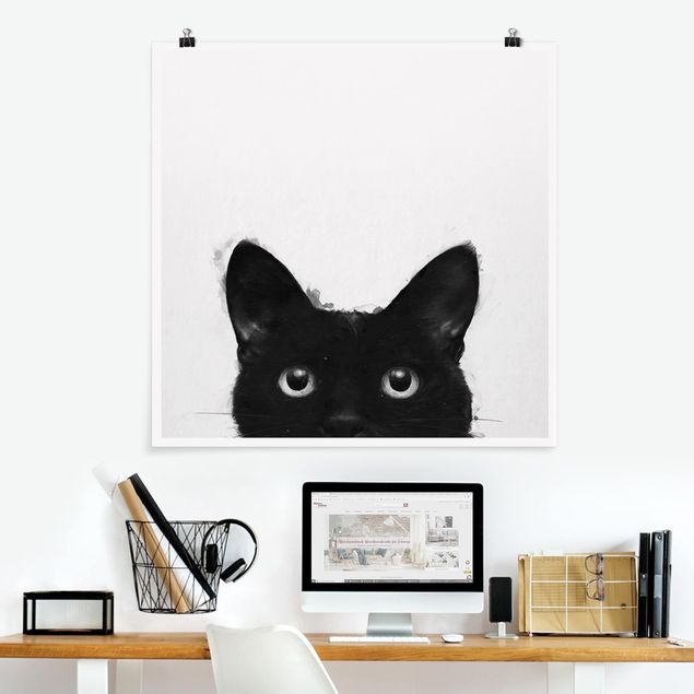 Quadri moderni per arredamento Illustrazione - Gatto nero su pittura bianca