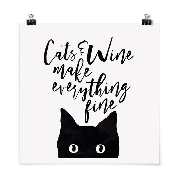 Quadri in bianco e nero Gatti e vino fanno bene a tutto